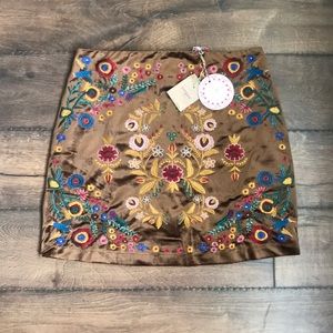 👑Umgee Bronze Boho Embroidered Floral Skirt
